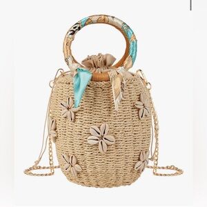 Flower Shell Straw Rattan Woven Bucket Shoulder Crossbody Bag Summer Beach